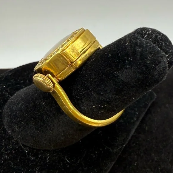 Vintage Bucherer Swiss Finger Watch Ring Plaque G20 Gold Plated Size 6.5